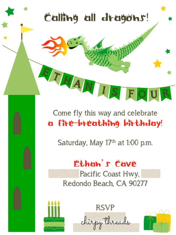 dragon birthday invitation {chirpy threads}